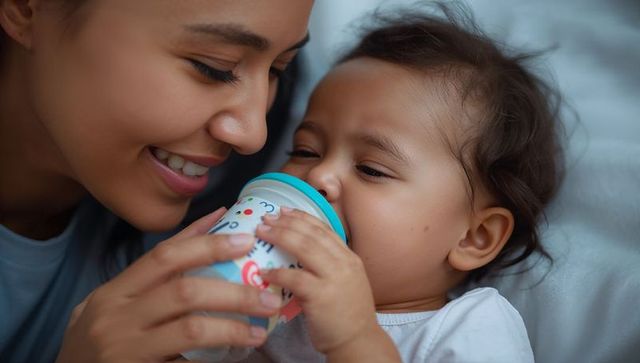 Mother feeding baby with bottle nurturing tender closeup bond and comfort