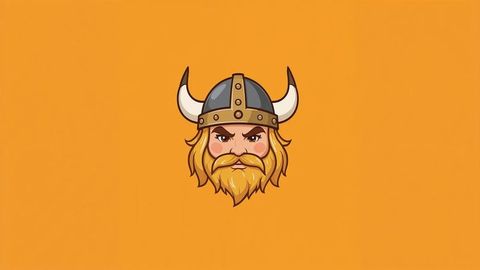 Cartoon viking warrior head with horned helmet