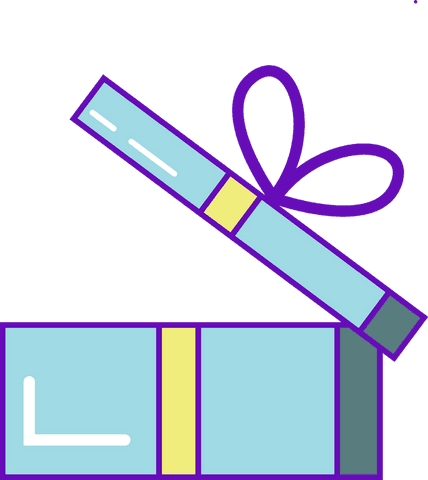 Floating blue gift box with open lid and bow on transparent background