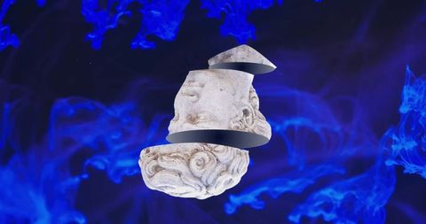 Abstract digital art with futuristic sculpture and blue energies