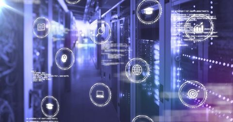 Digital Interface Icons in Modern Data Center - Download Free Stock Images Pikwizard.com