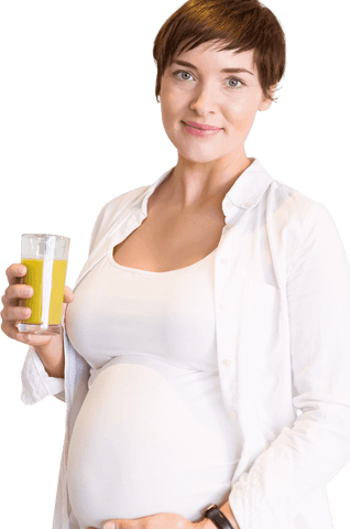 pregnant woman smiling holding transparent glass of orange juice - Download Free Stock Videos Pikwizard.com