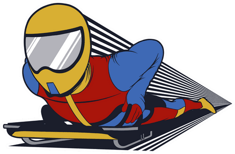 Luge athlete speeds on transparent sledging scene vector