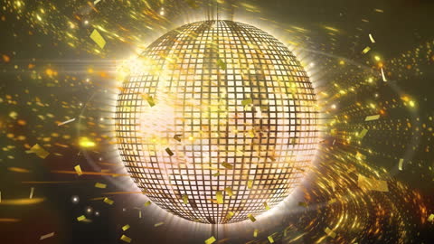 Golden Rotating Disco Ball with Sparkling Confetti
