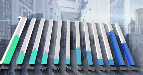 Futuristic 3d statistics over cityscape background