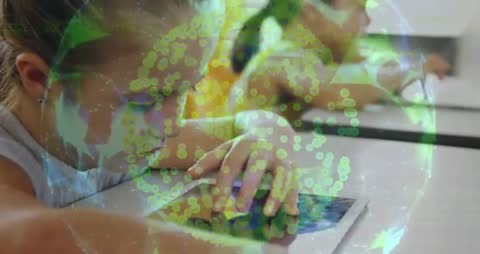 Innovative Classroom: Girl Using Tablet with Digital Overlay Technology