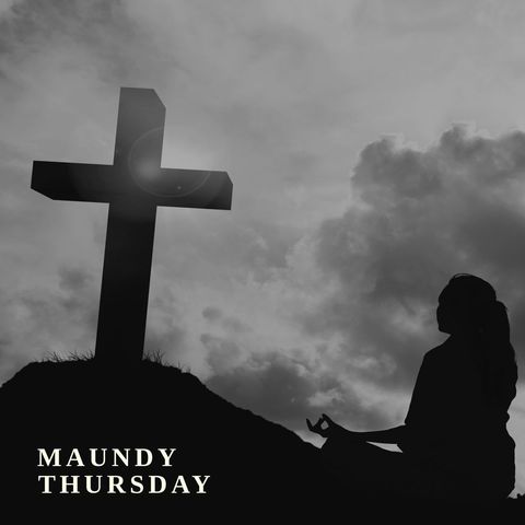 woman meditating silhouettes near cross on maundy thursday - Download Free Stock Templates Pikwizard.com