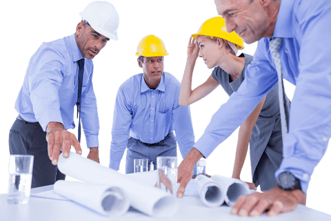 transparent team discussing blueprint construction project - Download Free Stock Videos Pikwizard.com
