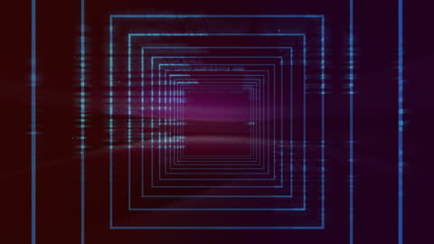 Digital Squares Tunnel Animation on Futuristic Background