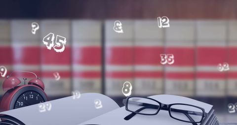 Floating Numbers and School Supplies Illustrate Educational Concepts