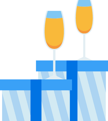 Transparent drinks on gift boxes illustrating festive joy