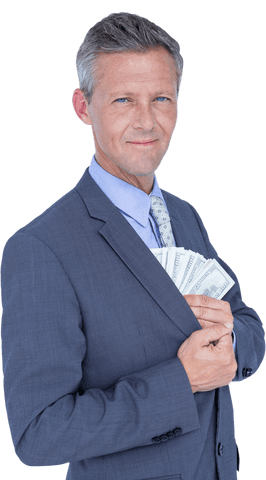 Transparent Businessman Holding Money Confidently