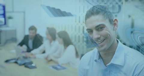 Smiling Professional Leading Innovative Team Meeting in Modern Office