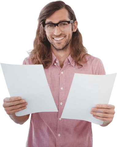 Transparent Happy Hipster Man Holding Documents with Confidence and Style - Download Free Stock Videos Pikwizard.com