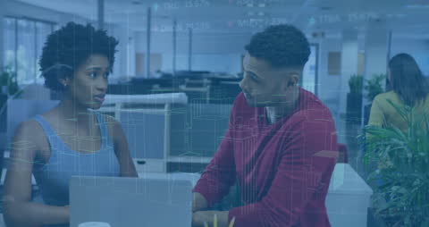 Business Discussion with Financial Data Overlay in Modern Office