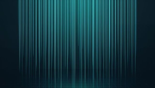 Cyan Teal Neon Vertical Lines Flowing Toward Grid Floor Futuristic Digital Background