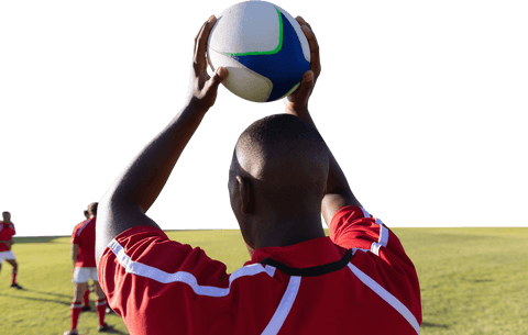 African american footballer throwing ball, transparent background