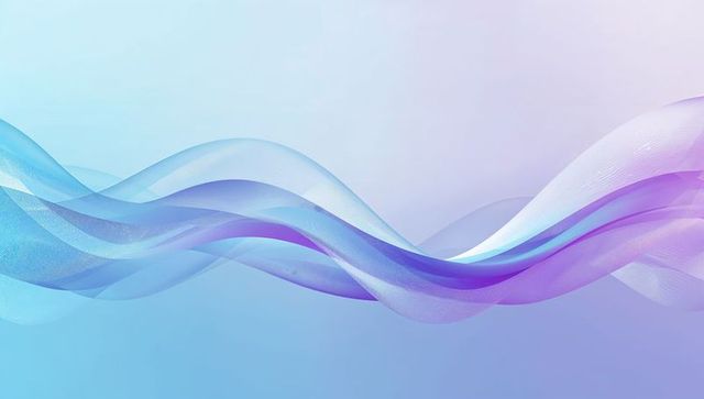 Flowing translucent ribbon waves cyan to violet gradient soft glow abstract background