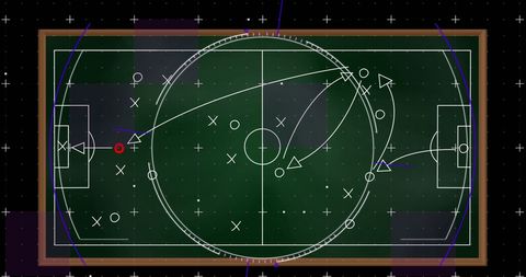 Digital interface overlay tactics on soccer field graphic