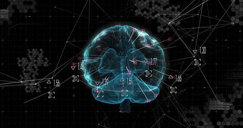 Futuristic Digital Brain Visualization with Data Nodes