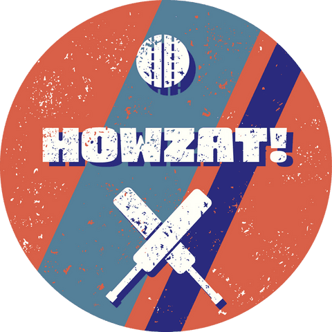 Retro cricket badge with crossed bats on transparent background