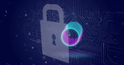 Abstract Digital Security Concept with Neon Circles and Padlock