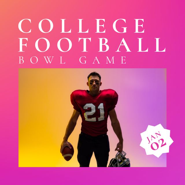 College Football Bowl Game Promotion Featuring Player with Football - Download Free Stock Templates Pikwizard.com