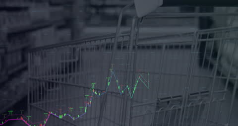 Financial Data Graph on Shopping Cart in Supermarket Concept