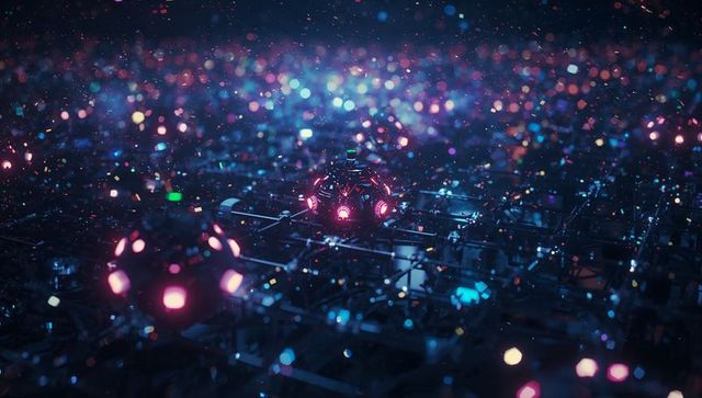 Futuristic Pulsating Spheres on Neon Lit Grid