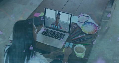 Virtual Meeting with Technology Overlay Symbolizing Digital Communication - Download Free Stock Images Pikwizard.com