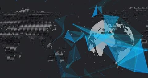 Digital globe connecting global network with glowing nodes and data visualization