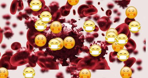 3D Coronavirus with Masked Emojis and Blood Cells on Pink Background - Download Free Stock Images Pikwizard.com
