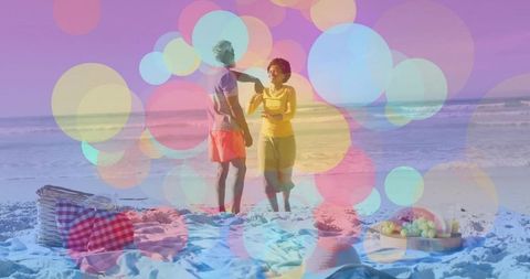 Vibrant Beach Picnic Scene with Happy Couple