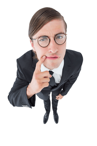 Transparent View: Geeky Businessman in Thought Mode with Glasses - Download Free Stock Videos Pikwizard.com