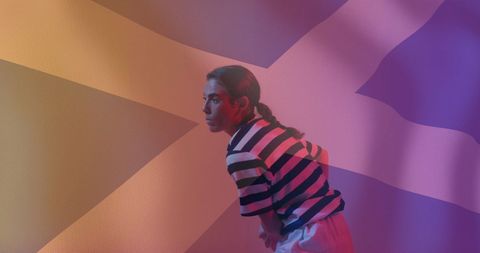 Rugby Player with Scottish Flag Overlay Reflecting Patriotism