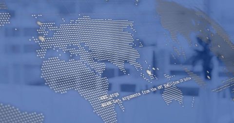 Digital Data Processing Overlaid on World Map in Blue Office Environment - Download Free Stock Images Pikwizard.com