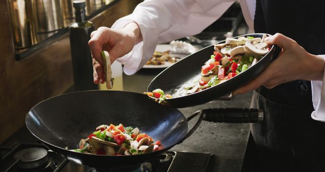 Chef Preparing Vegetable Stir Fry in Modern Kitchen - Download Free Stock Images Pikwizard.com