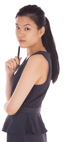 Serious Asian Businesswoman on Transparent Background, Isolated