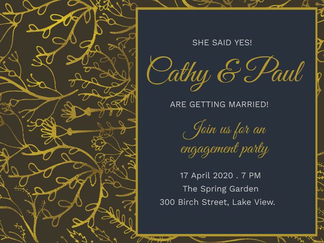 Elegant Golden Vine Engagement Party Invitation with Floral Motif - Download Free Stock Templates Pikwizard.com