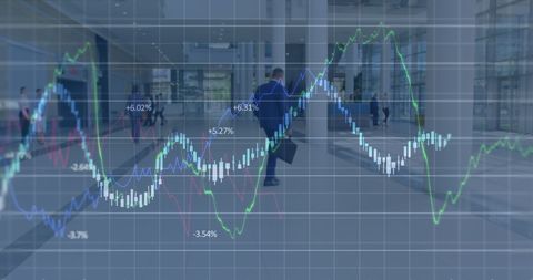 Overlay of Financial Data on Business People in Office Building - Download Free Stock Images Pikwizard.com