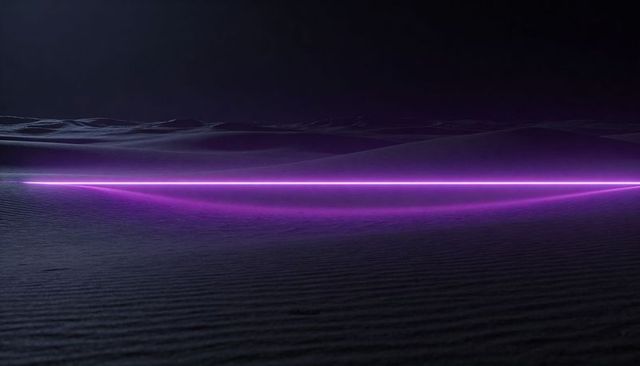 Neon magenta horizon line cutting across desert dunes at night with futuristic glow