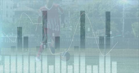 Athlete navigating field with financial graph overlaying action