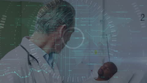Doctor Analyzing Patient Data with Futuristic Technology Overlay