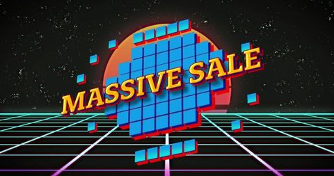 Retro Massive Sale Banner with 80s Aesthetic Graphical Elements