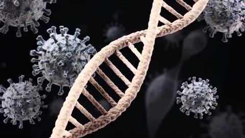 DNA Helix and Virus Particles in Dark Space, Symbolizing Biotech Advances