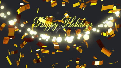 Festive Season Celebration with Golden Confetti and Lights