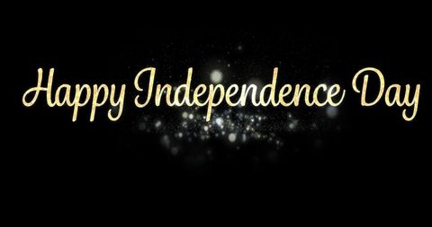 Gold Happy Independence Day Text with Shimmering Lights