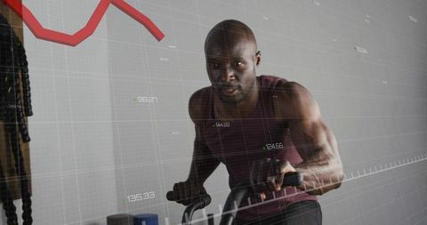 Hiit air bike training showing live performance metrics and digital fitness data