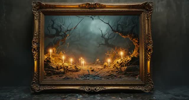 Mystical Animation: Candles Igniting in Haunted Forest Art