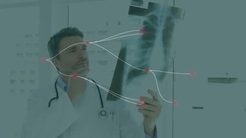 Doctor Analyzing X-Ray with Digital Health Connections